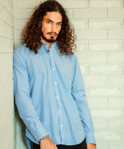 Dblaq-Blue-Checked-Chinese-Collar-Shirt