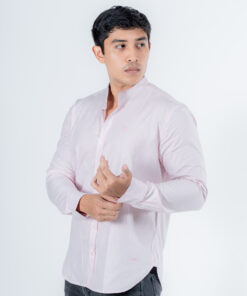 D-Blaq Pink Striped Chinese Collar Shirt