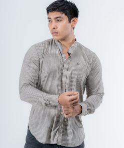 D-Blaq Brown Checked Chinese Collar Shirt