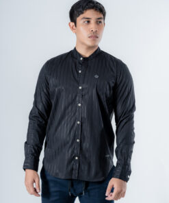 D-Blaq Black Striped Chinese Collar Shirt
