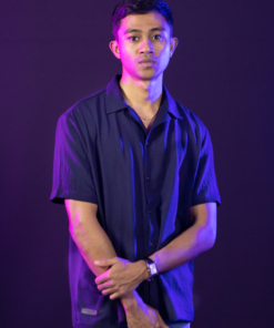 DBlaq Popcorn Revere Collar Shirt Navy