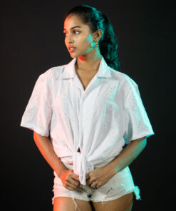 Dblaq Floral Lace Revere Collar Shirt in White