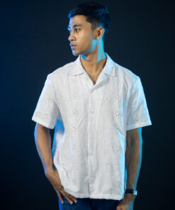 Dblaq Floral Lace Revere Collar Shirt in White