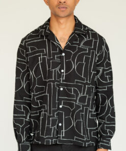 Metro Grid Revere Collar Shirt in Black